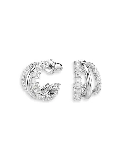 Swarovski Hyperbola Cubic Zirconia Triple Row Hoop Earrings In Silver