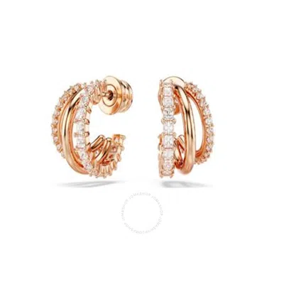 Swarovski Hyperbola Pierced Earrings Rose Gold Shiny Clear In Silver Tone