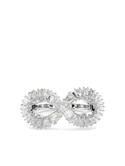 Swarovski Rhodium-plated Baguette Crystal Infinity Statement Ring In Silver