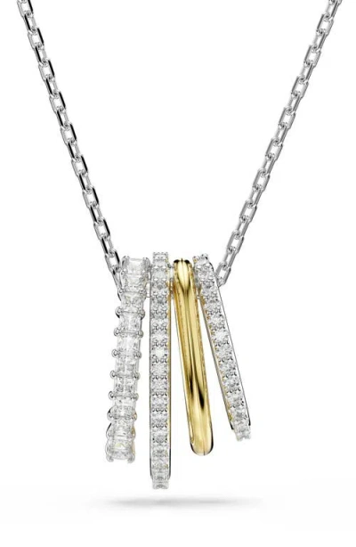 Swarovski Womens White Hyperbola Yellow Gold-tone And Rhodium-plated Zirconia Pendant Necklace