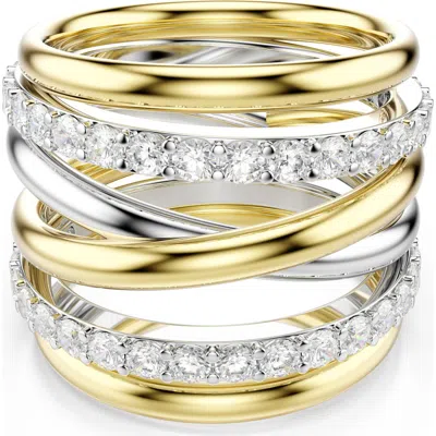 Swarovski Hyperbola Set Of 3 Stackable Rings In Gold