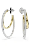 Swarovski Hyperbola Crystal Double Row Hoop Earrings In Gold Tone & Rhodium Plated In White