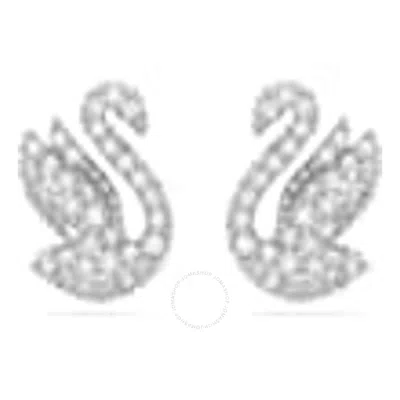 Swarovski Iconic Swan Pierced Earrings Xxs Rhodium Shiny Crystal In White