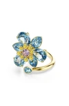 Swarovski Idylla Crystal Flower Open Ring In Blue