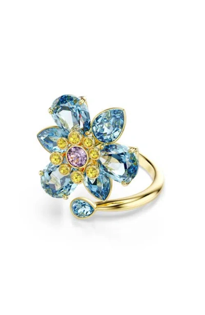 Swarovski Idylla Crystal Flower Open Ring In Blue