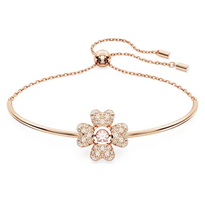 Swarovski Rose Gold-tone Idyllia Crystal Clover Bracelet In White