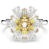 Swarovski Mixed Cuts, Flower, Yellow, Rhodium Plated Idyllia Cocktail Ring In Yellow