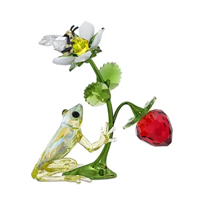 Swarovski Idyllia Collection Frog, Bee And Strawberry Crystal Figurine In Green