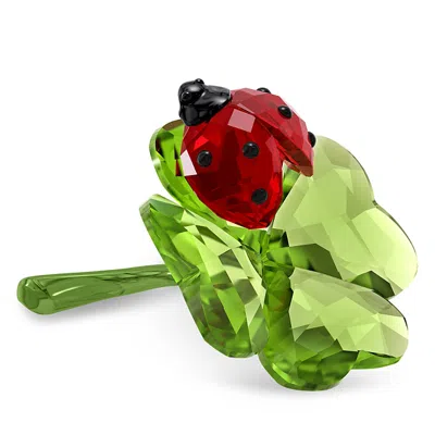 Swarovski Idyllia Collection Ladybug And Clover Crystal Figurine In Green