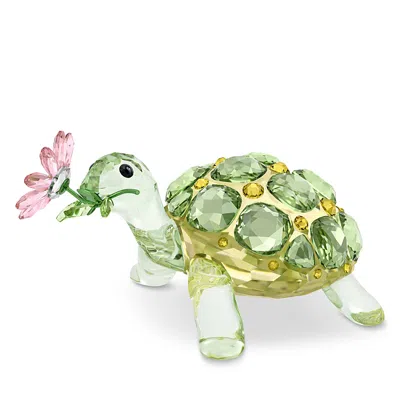 Swarovski Idyllia Collection Tortoise And Daisy Crystal Figurine In Green
