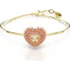 Swarovski Gold-tone Hyperbola Heart Bangle Bracelet In Pink