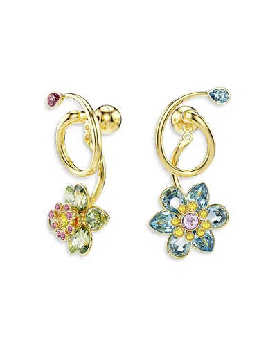 Swarovski Idyllia Crystal Flower Asymmetrical Drop Earrings In Multi