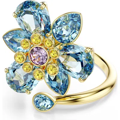 Swarovski Idyllia Crystal Flower Bypass Ring In Blue