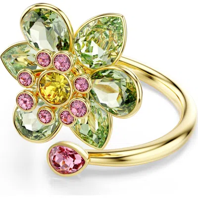Swarovski Idyllia Crystal Flower Bypass Ring In Green