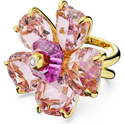 Swarovski Idyllia Crystal Flower Cocktail Ring In Pink