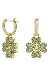 Swarovski Idyllia Pierced Earrings Mini Hoop Clover Cz Gold Shiny Green In Green