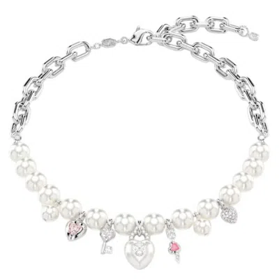 Swarovski Idyllia Crystal Pearl Charm Necklace In Metallic