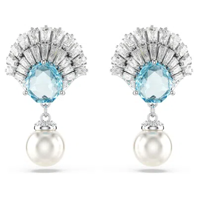 Swarovski Shell, Blue, Rhodium Plated Idyllia Drop Earrings