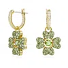 Swarovski Idyllia Pierced Earrings Mini Hoop Clover Cz Gold Shiny Green In Green