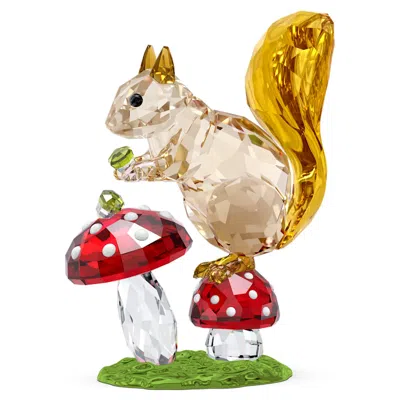 Swarovski Idyllia Collection Squirrel And Mushroom Crystal Figurine In Multi