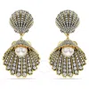 Swarovski Crystal  Imitation Pearl, Shell, White, Gold-tone Idyllia Clip Earrings In White