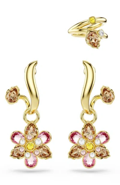Swarovski Idyllia Floral Charm Jacket Earrings In Gold