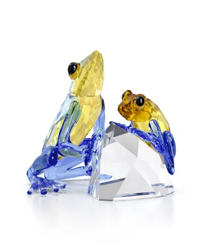 Swarovski Idyllia Frog And Baby Crystal Figurine In Blue
