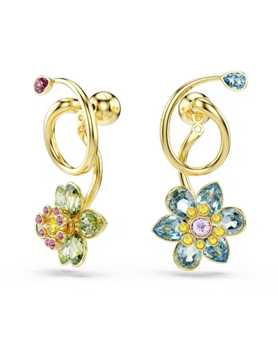 Swarovski Idyllia Gold-tone Plated Asymmetrical Design Drop Earrings In Multi
