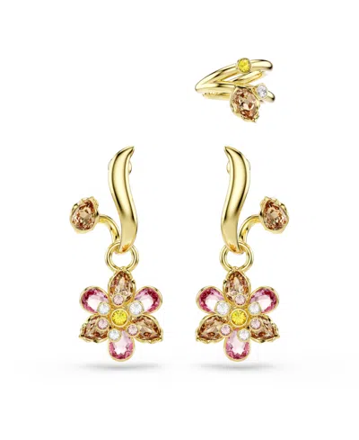 Swarovski Idyllia Gold-tone Plated Set Of Three Earrings In Pink