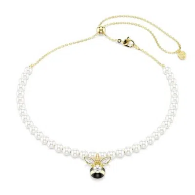 Swarovski Idyllia Ladies Choker Bee Pendant Pearl Necklace In Gold
