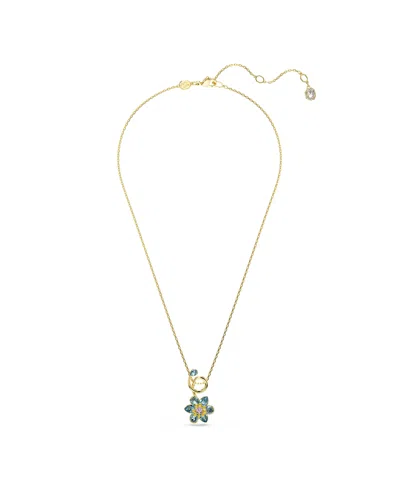 Swarovski Idyllia Mixed Cuts Flower Blue Gold-tone Plated Pendant Necklace