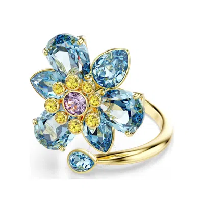 Swarovski Idyllia Mixed Cuts Flower Open Ring In Blue
