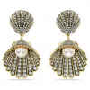 Swarovski Crystal  Imitation Pearl, Shell, White, Gold-tone Idyllia Clip Earrings In 白色