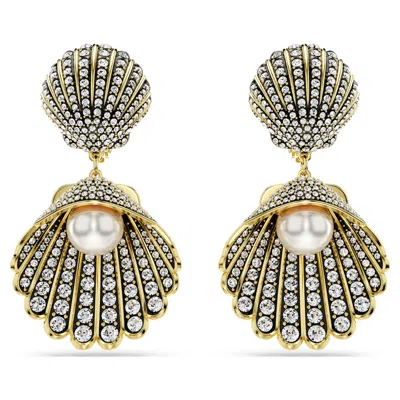 Swarovski Crystal  Imitation Pearl, Shell, White, Gold-tone Idyllia Clip Earrings