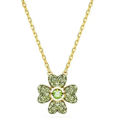 Swarovski Idyllia Pendant Dancing Cz Clover Gold Shiny Green In Silver Tone