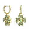 Swarovski Idyllia Pierced Earrings Mini Hoop Clover Cz Gold Shiny Green In Silver Tone