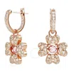 Swarovski Idyllia Pierced Earrings Mini Hoop Cz Clover Rose Gold Shiny Silk In Gold Tone