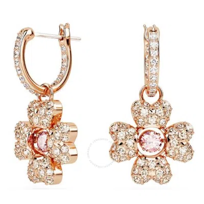 Swarovski Idyllia Pierced Earrings Mini Hoop Cz Clover Rose Gold Shiny Silk In Gold Tone