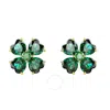 Swarovski Idyllia Pierced Earrings Stud Clover Gold Shiny Green In Silver Tone