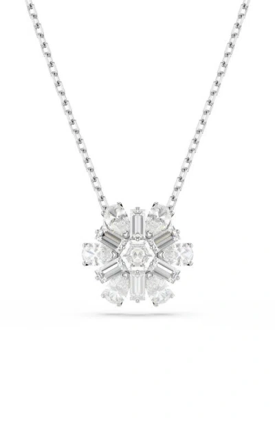 Swarovski Snowflake White Rhodium Plated Idyllia Pendant Necklaces In Silver