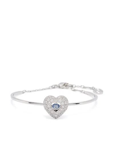 Swarovski Hyperbola Soft Bangle Heart Rhodium Shiny Blue In Metallic