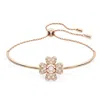 Swarovski Idyllia Soft Bracelet Cz Clover Rose Gold Shiny Silk In Gold Tone