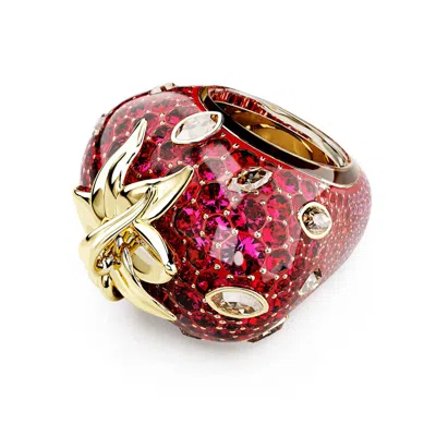 Swarovski Idyllia Strawberry Motif Ring In Red