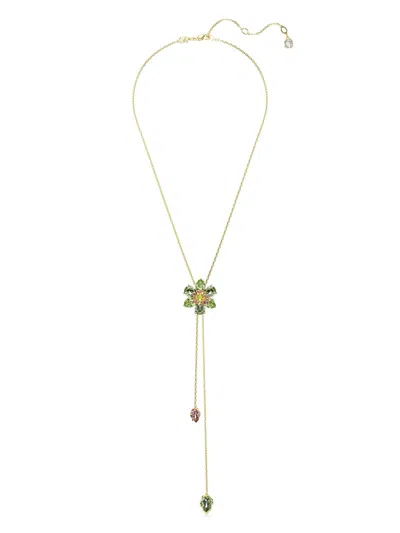 Swarovski Idyllia Mixed Cuts Flower Multicolored Gold-tone Plated Y Pendant Necklace