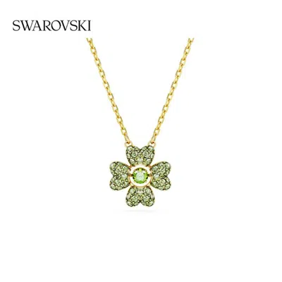Swarovski Gold-tone Color Crystal Clover Pendant Necklace, 15" + 2-3/4" Extender In Green
