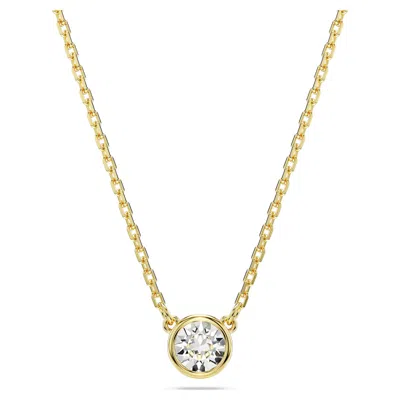 Swarovski Round Cut, White, Gold-tone Imber Pendant Necklace In Yellow Gold