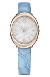 Swarovski Imber Oval Leather Strap Watch, 24mm X 26.3mm In Blue