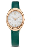 Swarovski Imber Oval Leather Strap Watch, 24mm X 26.3mm In Green