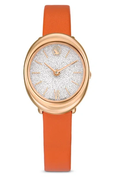 Swarovski Imber Oval Leather Strap Watch, 24mm X 26.3mm In Orange