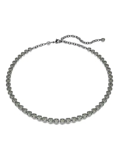 Swarovski Round Cut, Gray, Ruthenium Plated Imber Tennis Necklace In Multicolor